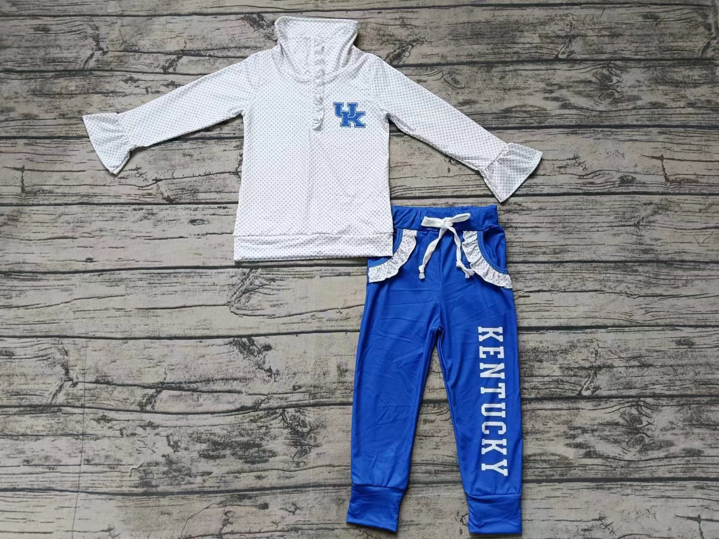Baby Girl Dots Long Sleeves Shirt Blue Team Pants Set