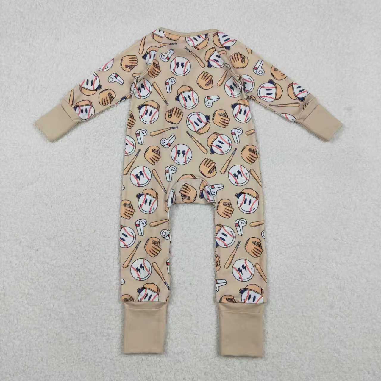 Sibling Baby Boys Kids Long Sleeves Smile Baseball Zipper Footie Romper Pajamas Set RTS