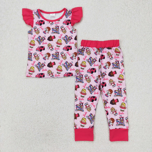 Baby Girl Short Sleeves Doll Pink Shirt Pants Pajamas Clothes Set RTS