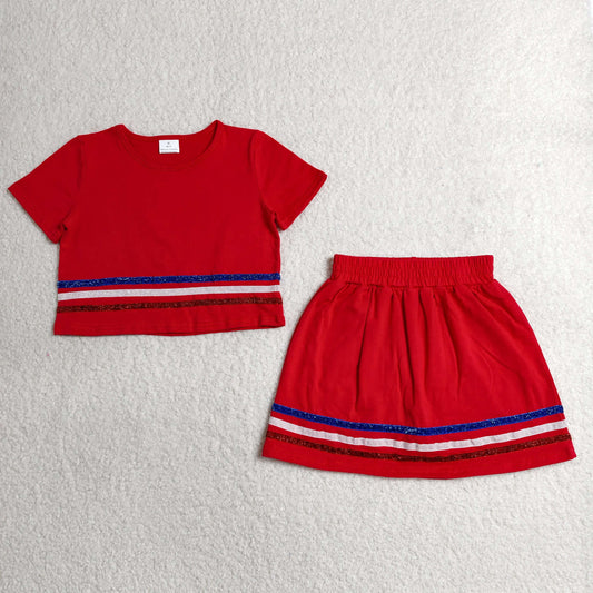 Baby Girls Kids Short Sleeves Shirt Shorts Skirt Summer Red Set RTS