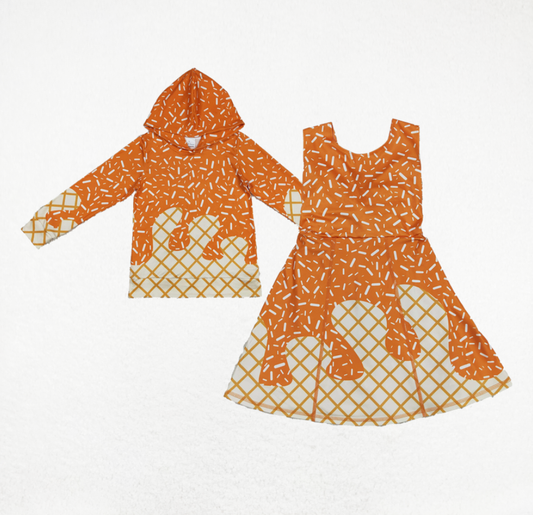 Baby Kids Toddler Orange Drips Yoga Dress Milk Silk Shirt Sibling Team Clothes RTS