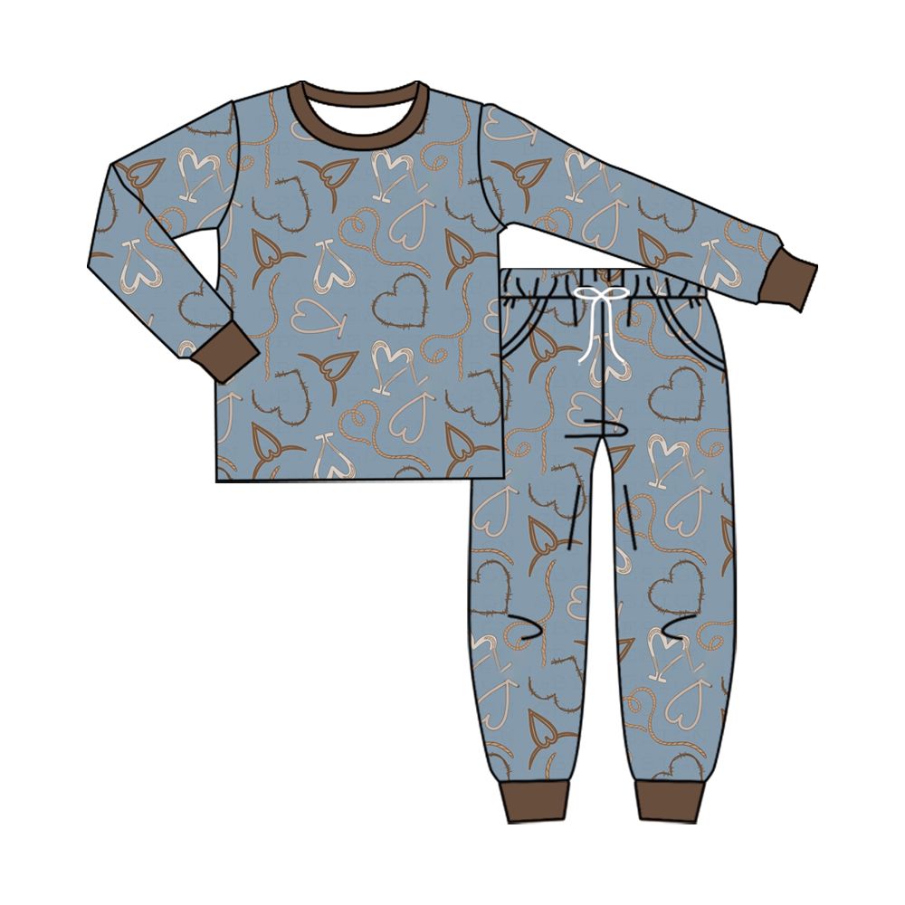 ( Moq 5 ) Preorder Baby Boys Kids Long Sleeves Hearts Shirt Pockets Pants Set Valentine Clothes