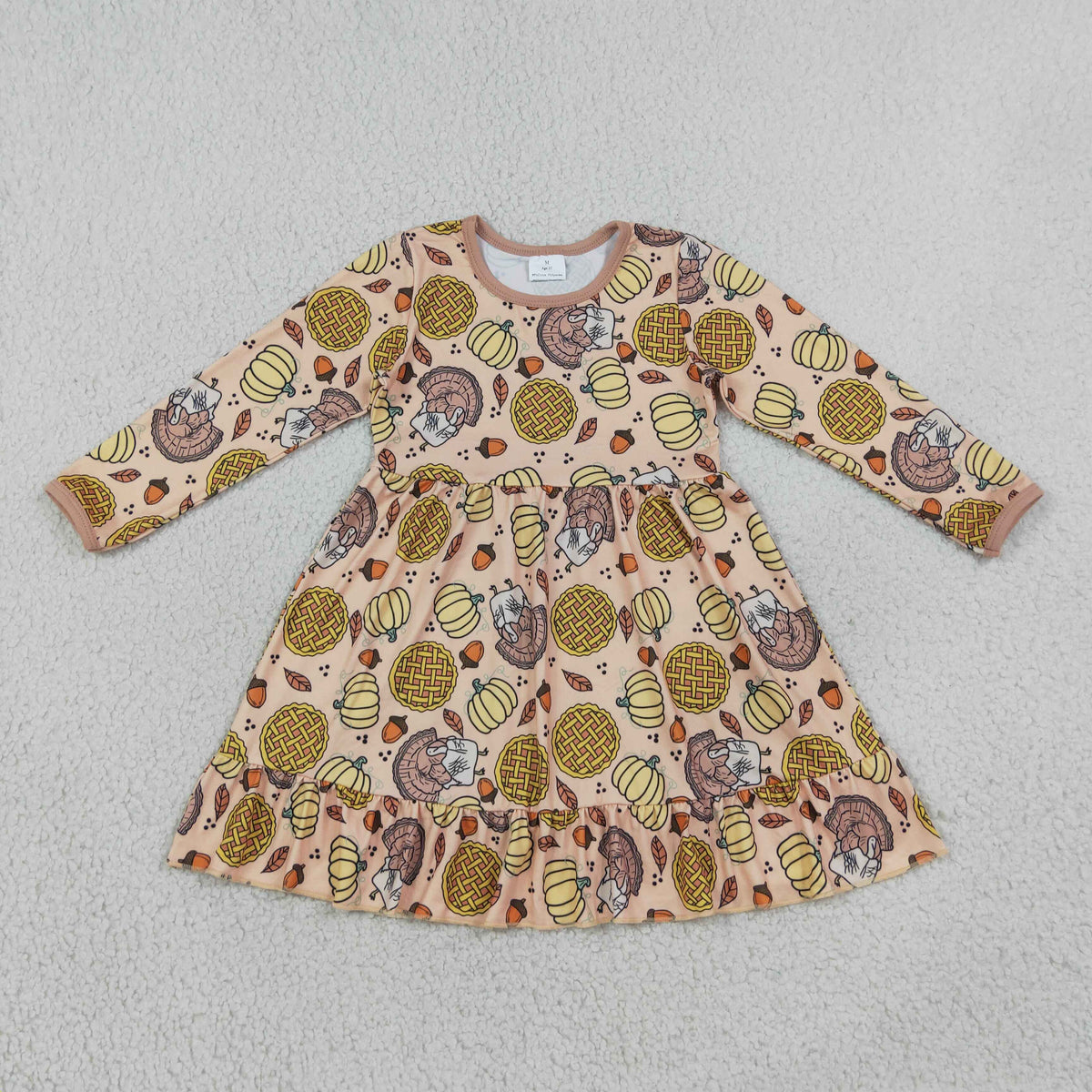 Baby Girls Kids Long Sleeves Pumpkins turkey Fall Knee Length Dress RTS