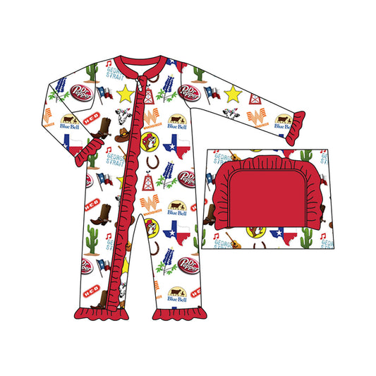 Baby Girl TX Western Bamboo Long Sleeves Zipper Romper