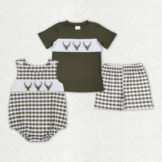 Baby Boy Deer Plaid Sibling Romper Clothes Set
