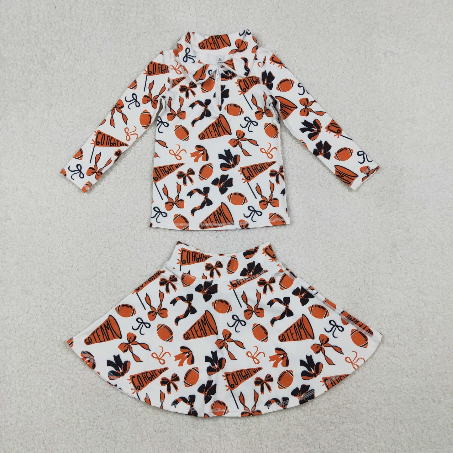 Girls Kids Bows Orange Football Zipper Shirt Yoga Active Skorts Team Clothes Set RTS