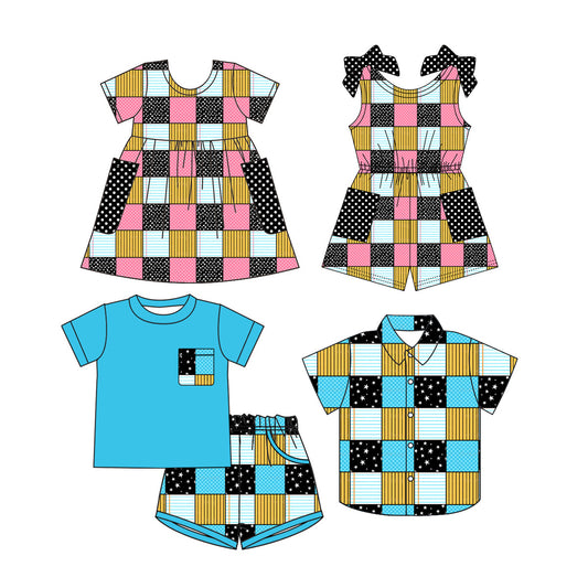( Moq 5 Each Style ) Sibling Baby Boys Girls Kids Plaid Back to School Jumpsuits Summer Clothes