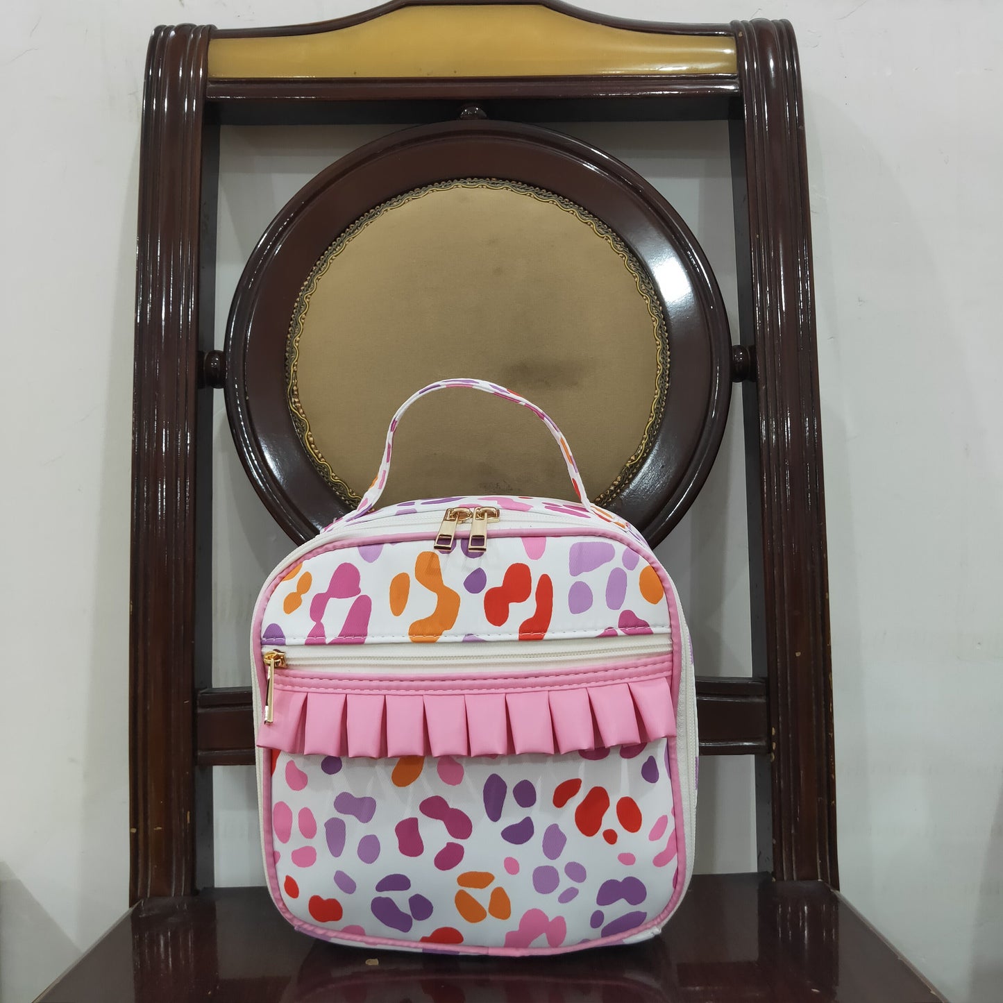 Baby Girl Kids Colorful Leopard Ruffle Lunch Box Picnic Thermal Bag RTS