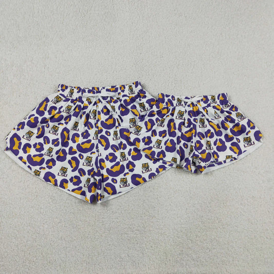 Sibling Baby Girls Adult Women Purple Leopard Tigers Team Yoga Active Ruffle Shorts Bottom RTS