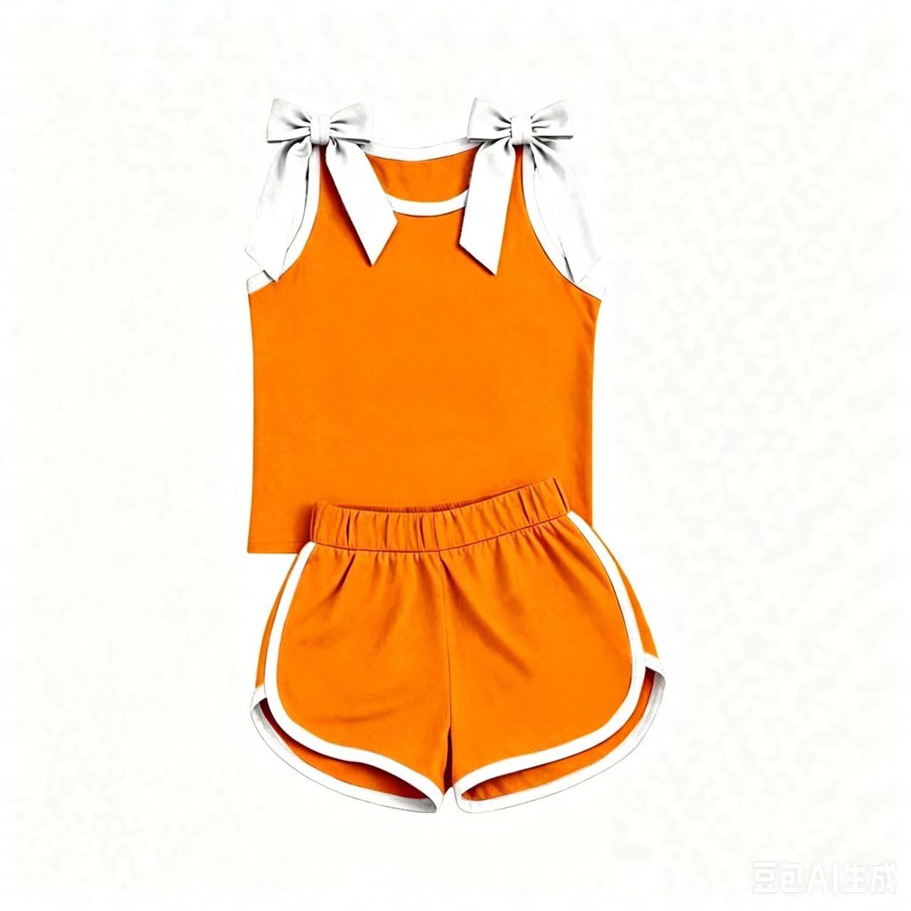 ( Moq 5 ) Preorder Baby Girls Kids Sleeveless Bows Shirt Shorts Orange Set Summer Clothes