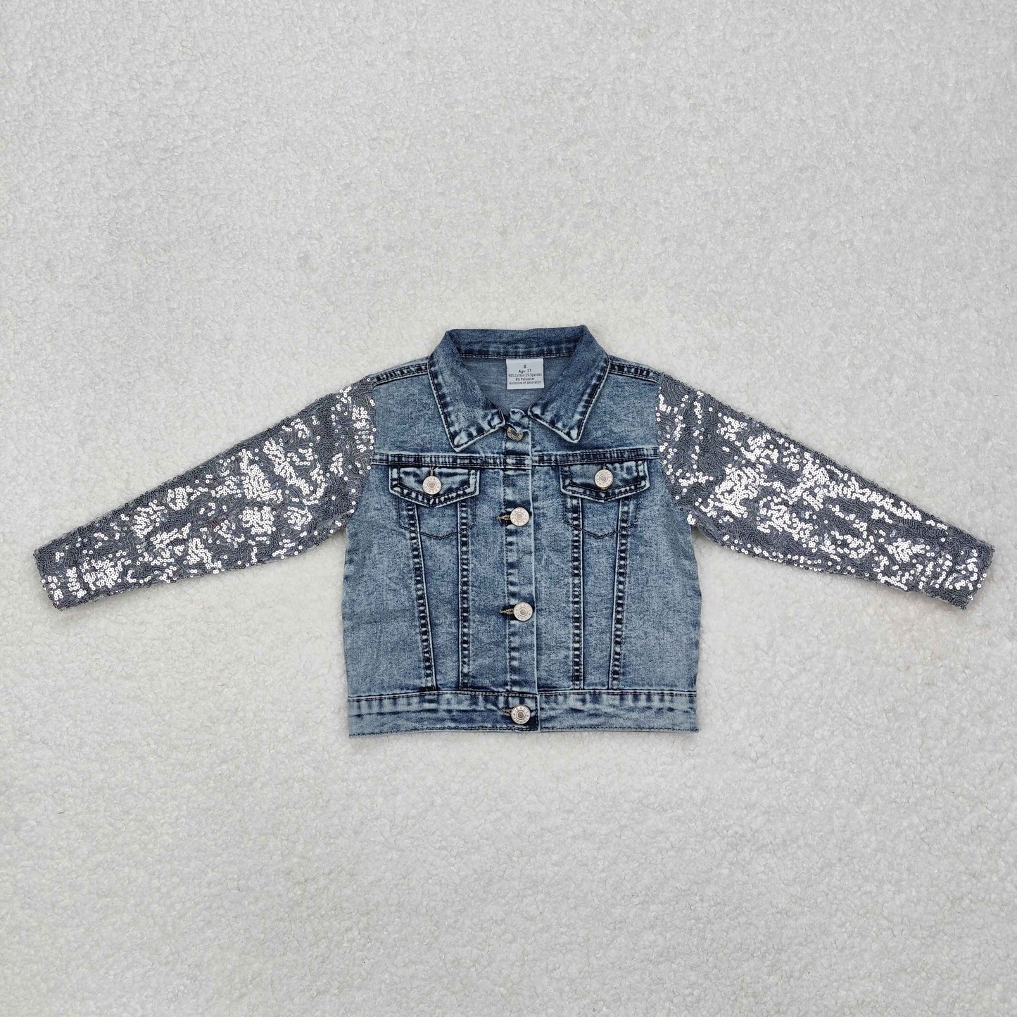 Baby Girl Sequins Long Sleeves Pocket Denim Jacket Coat