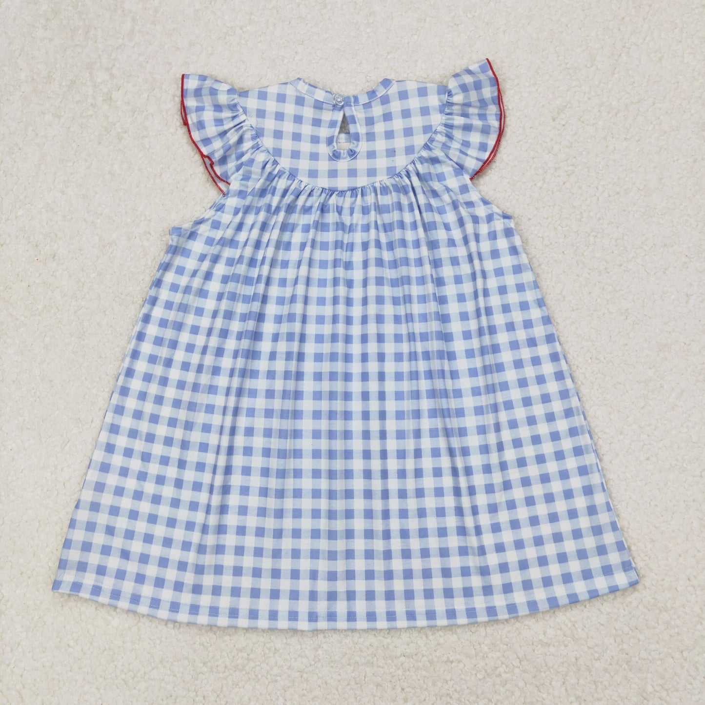 Baby Girl Short Sleeves July 4th Embroidery Flags Blue Checked Smocked Dress RTS
