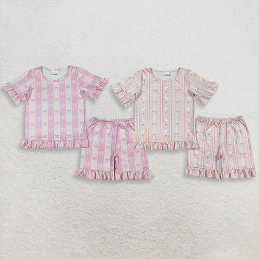 Sibling Baby Girls Short Sleeves Bows Shirts Shorts Summer Clothes Sets RTS