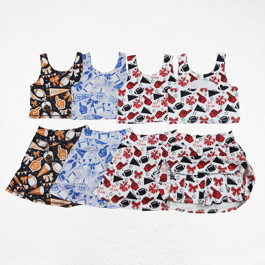 Baby Girl Sleeveless Cheer Bows Vest Tops Skorts Sibling Yoga Active Team Set RTS