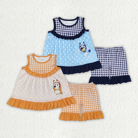 Baby Girl Sleeveless Cartoon Dogs Tunic Shorts Sibling Outfit Clothes RTS