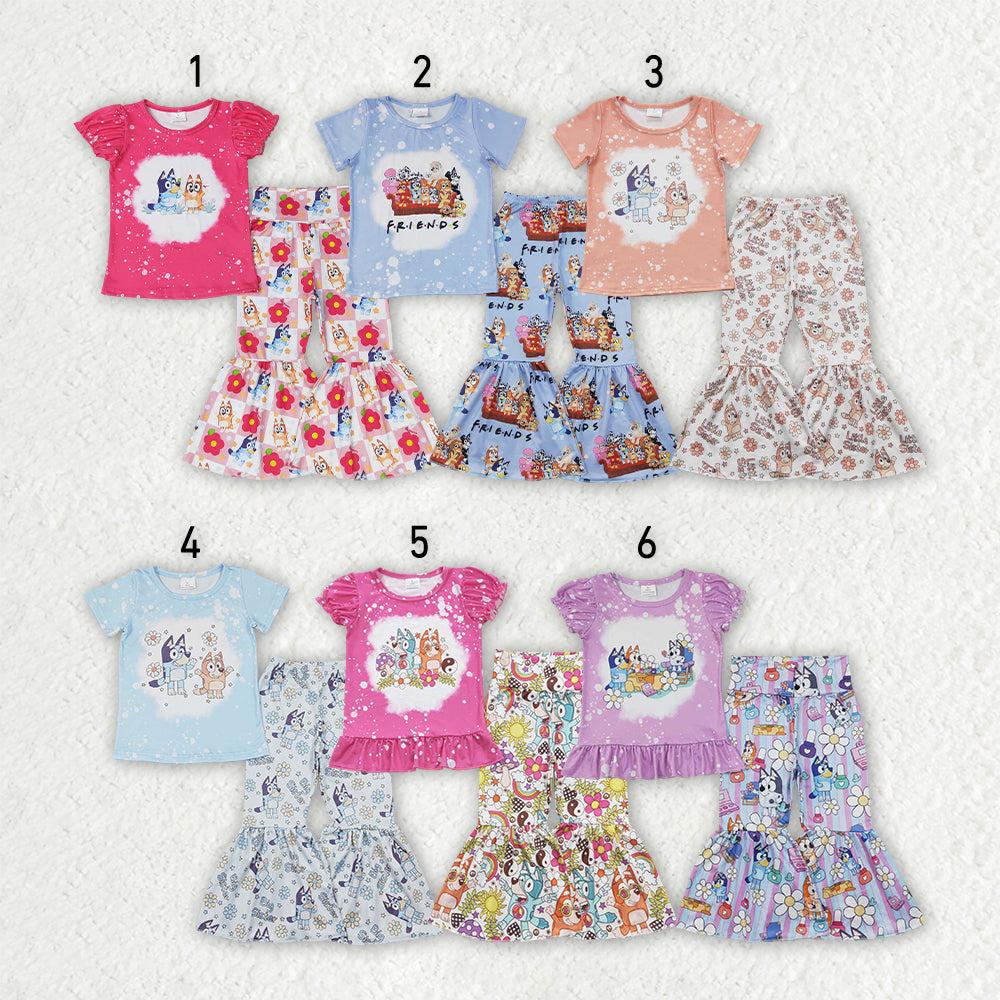 Baby Girl Short Sleeves Dogs Shirt Bell Pants Sibling Outfit Clothes RTS