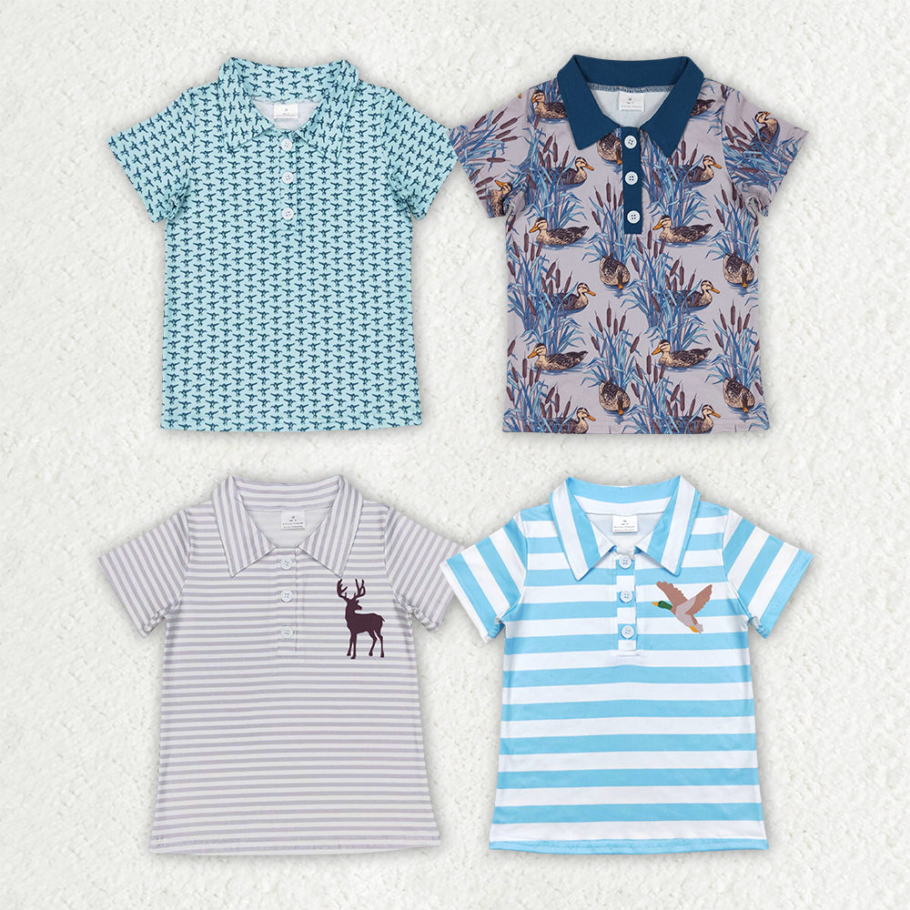 Baby Boy Short Sleeves Ducks Deer Hunting Sibling Buttons Polos Shirt Tops RTS
