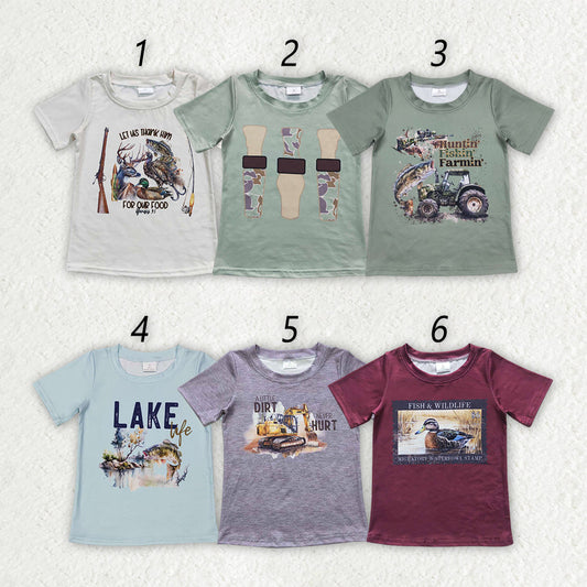 Baby Boy Short Sleeves Ducks Dogs Sibling Hunting Tee Shirt Tops RTS