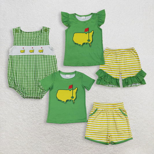 Sibling Baby Boys Girls Kids Golf Green Romper Sets Summer Clothes RTS