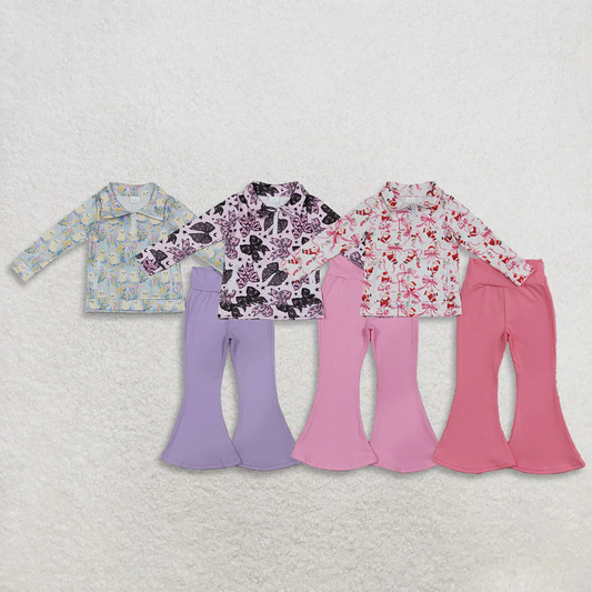 Sibling Baby Girls Kids Long Sleeves Bows Zipper Pockets Tops Pants Sets Clothes RTS