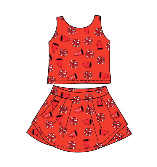 Baby Girl Sleeveless Red Team Cheer Shirt Shirt Skirt Shorts Clothes Set Moq 5