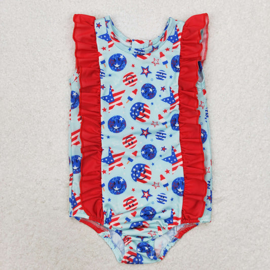 Baby Girl Smile Stars July 4th One Piece Swimsuit