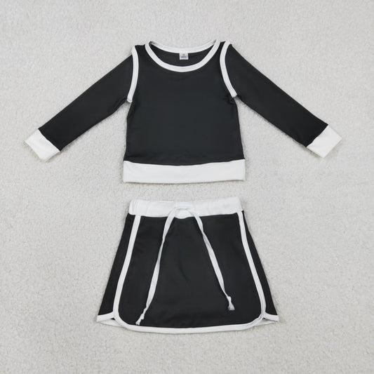 Baby Girls Kids Black Long Sleeve Shirt Skirts Shorts Yoga Clothes Set RTS