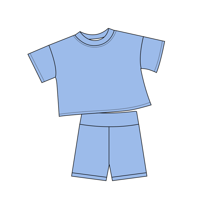 ( Moq 5 ) Preorder Baby Kids Toddler Short Sleeves Shirt Blue Shorts Summer Cotton Set
