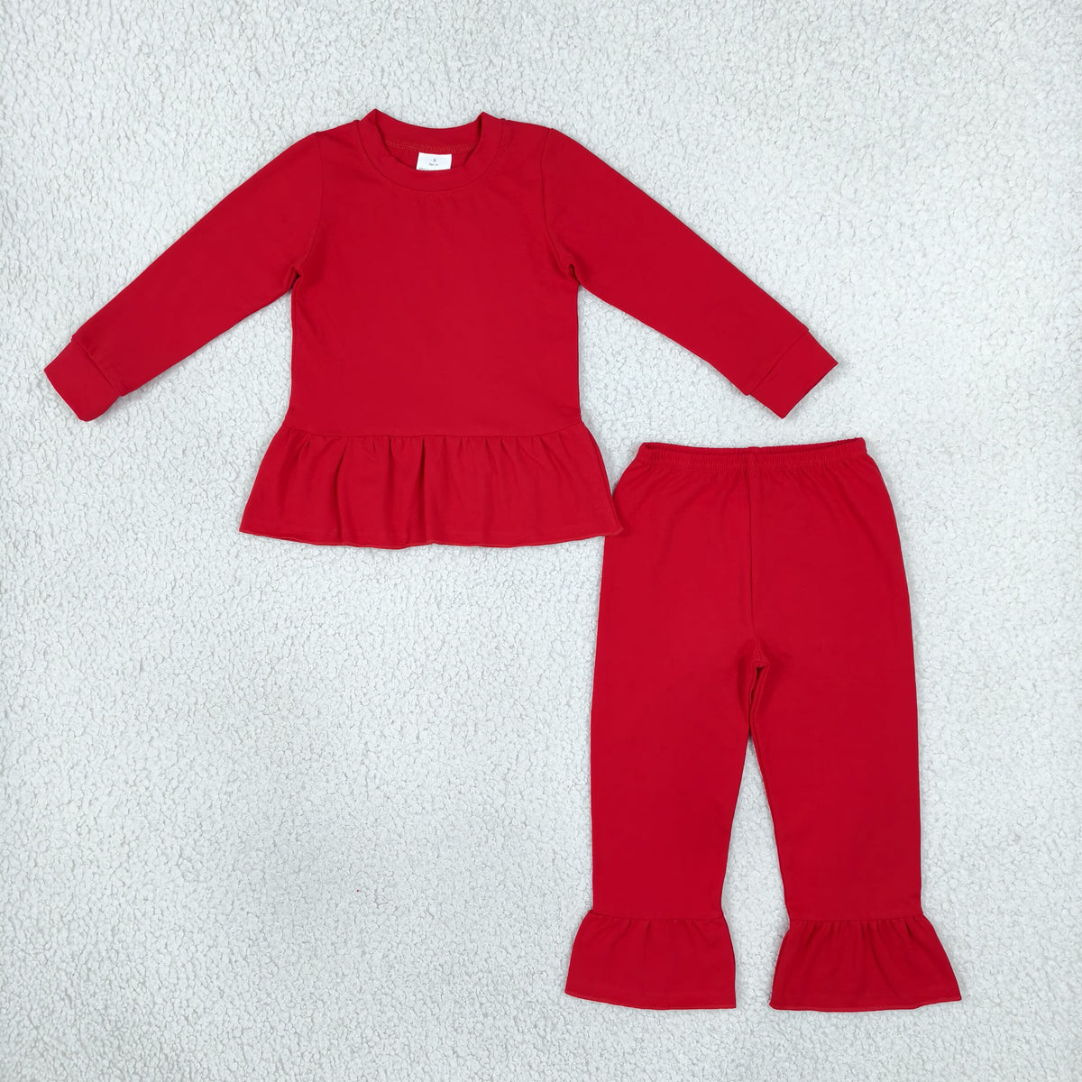 Baby Girls Kids Long Sleeves Ruffle Tops Pants Red Set Cotton Clothes RTS