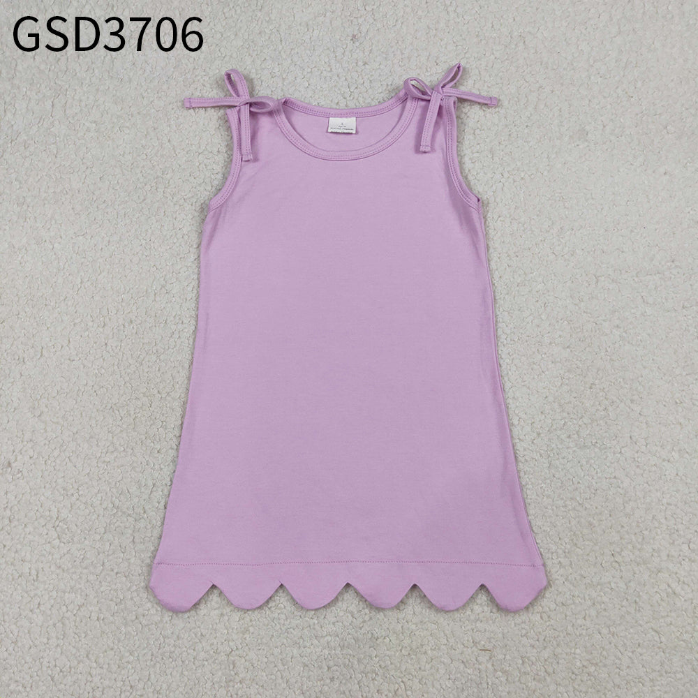Baby Girls Kids Bows Sleeveless Purple Scallop Knee Length Dress RTS