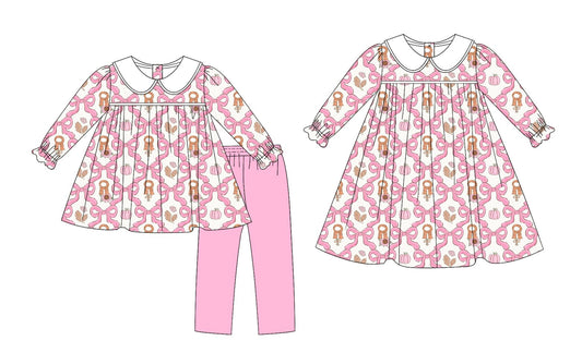 ( Moq 5 Each Style ) Sibling Baby Girls Kids Long Sleeves Bows Dress Set Clothes