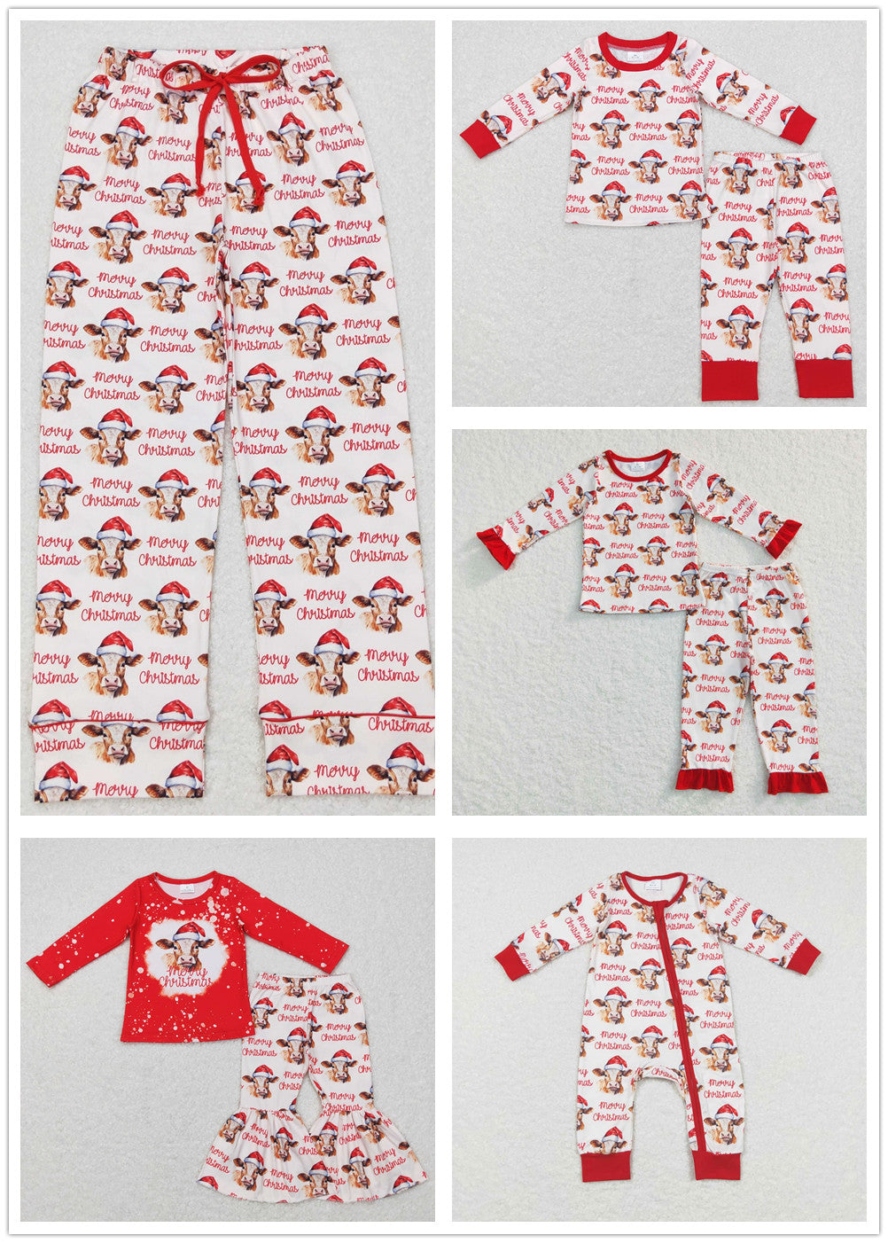 Sibling Baby Boys Girls Merry Christmas Hats Cows Farm Pant Pajamas Clothes Sets Rompers