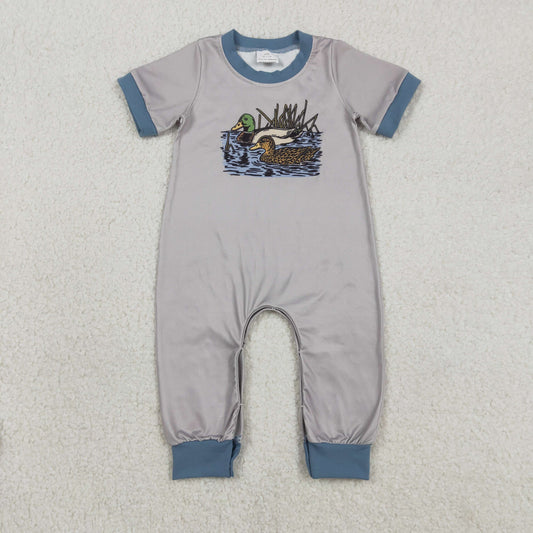 Baby Boys Infant Short Sleeves Ducks Buttons Grey Romper RTS