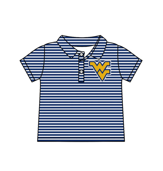 ( Moq 5 ) Baby Boys Short Sleeves Navy Stripes WV Team Buttons Shirt Tops