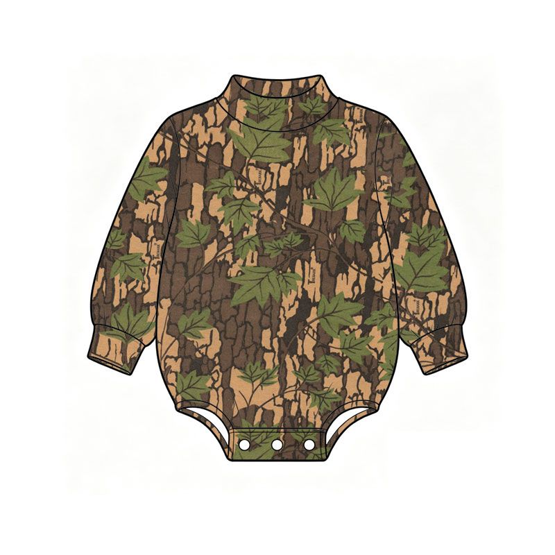 ( Moq 5 ) Preorder Baby Boys Long Sleeves Leaves Bubble Romper Camo Clothes