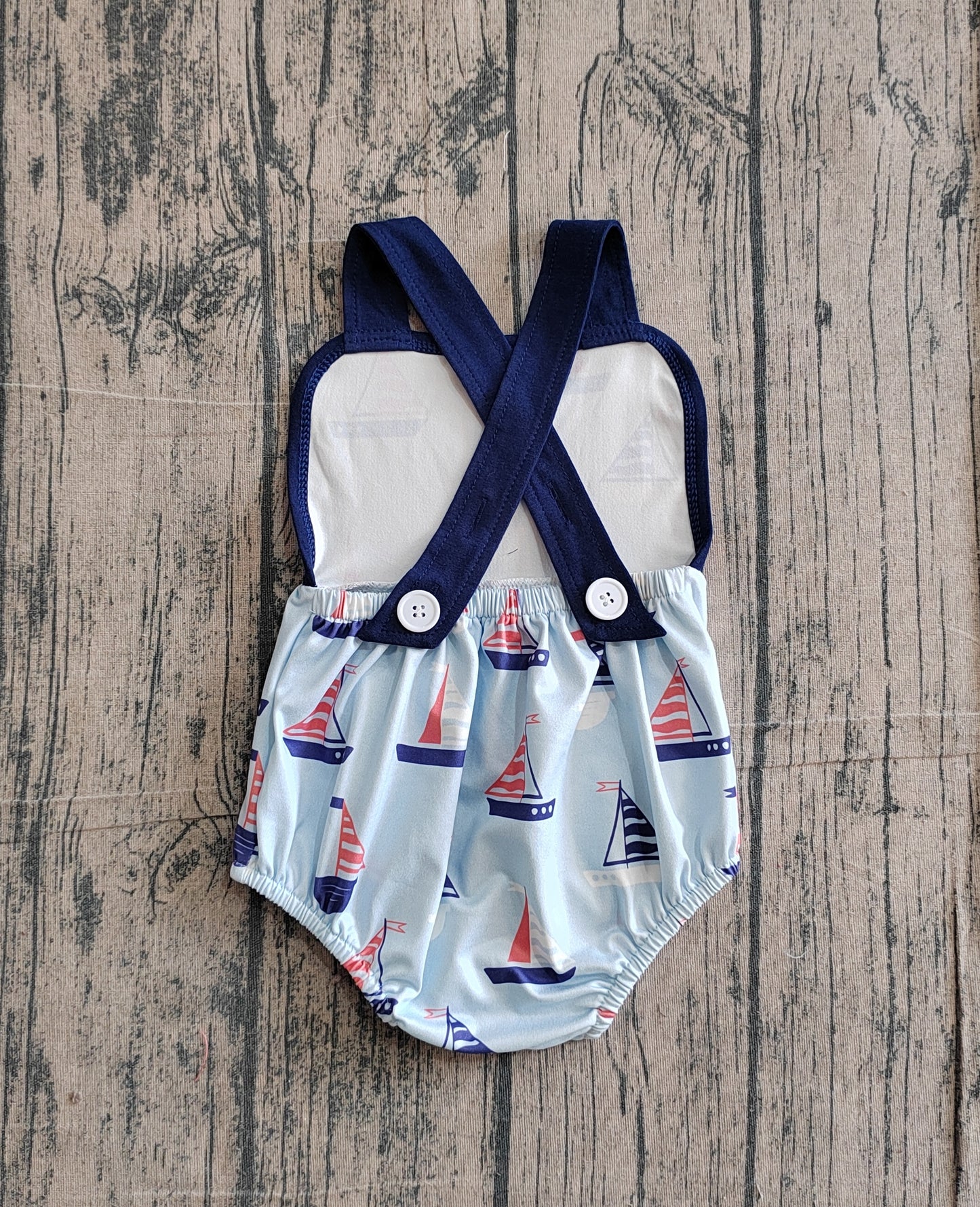 Baby Boys Kids Sleeveless Boats Blue Bubble Romper RTS