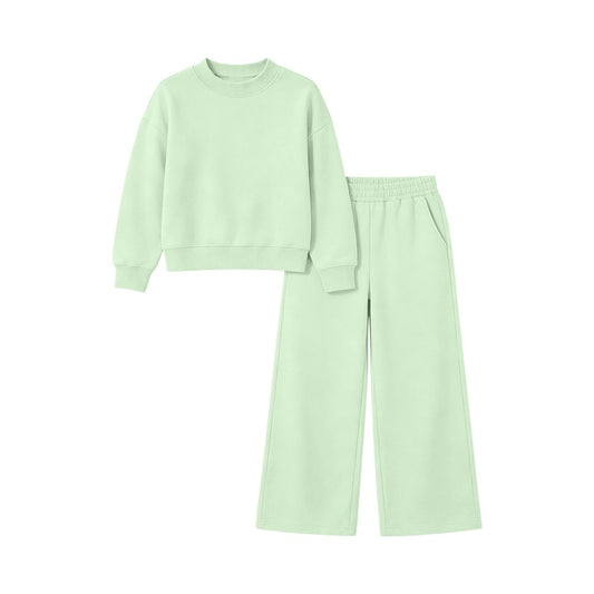 ( Moq 5 ) Preorder Baby Girl Kids Long Sleeves Green Shirt Pockets Pants Set Pajamas Clothes