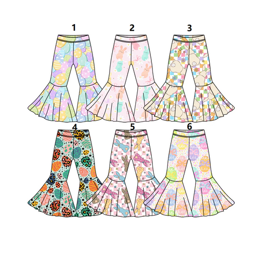 ( Moq 5 Each Style ) Sibling Baby Girls Kids Easter Rabbits Eggs Bell Pants Bottoms