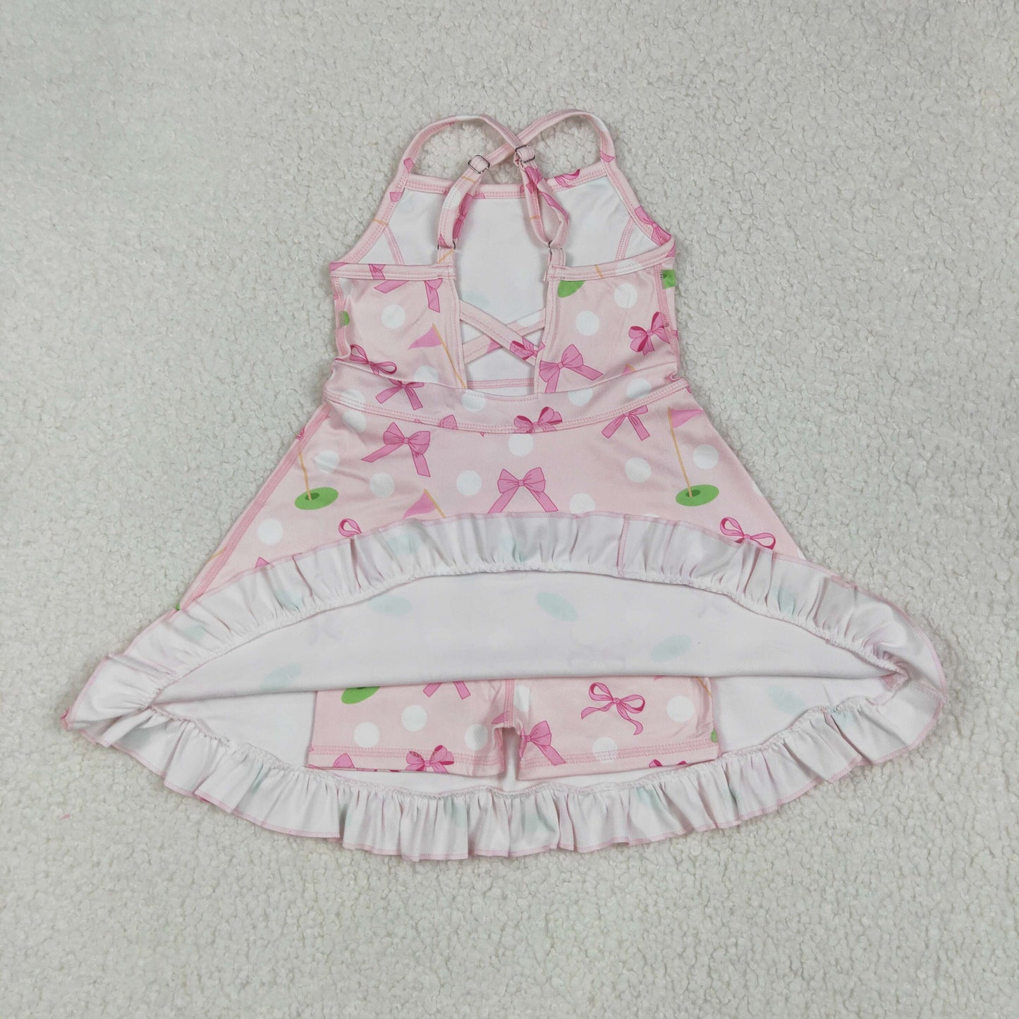 Baby Girl Straps Pink Bows Golf Flags Activity Wear Yoga Knee Length Dress RTS