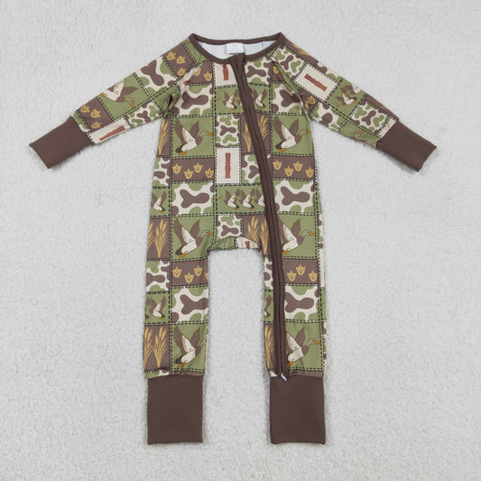 Baby Boys Long Sleeves Ducks Green Camo Zipper Footie Sleeper Romper RTS