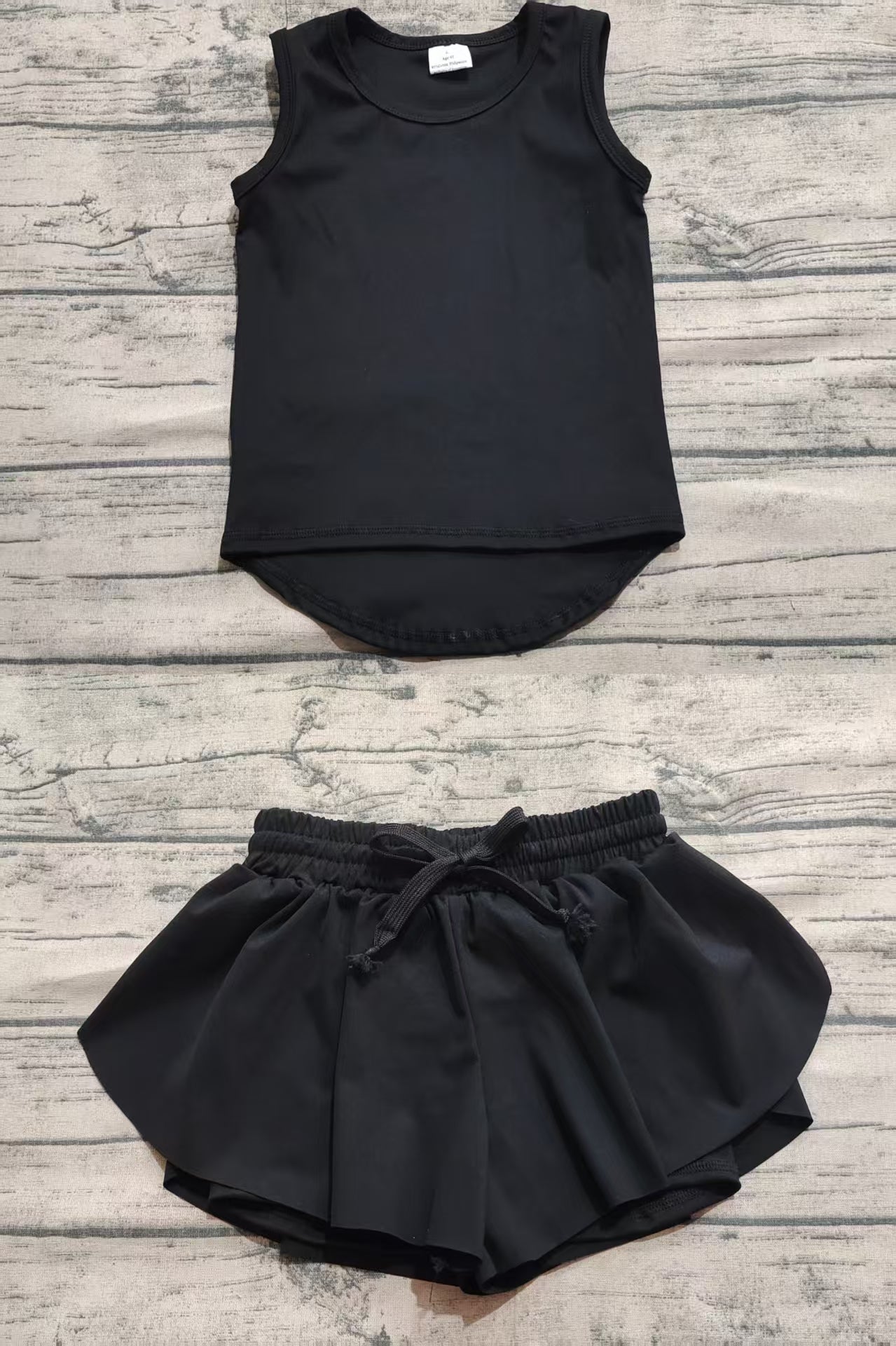 Baby Girl Sleeveless Black Tops Shorts Skirt Skort Yoga Active Set RTS