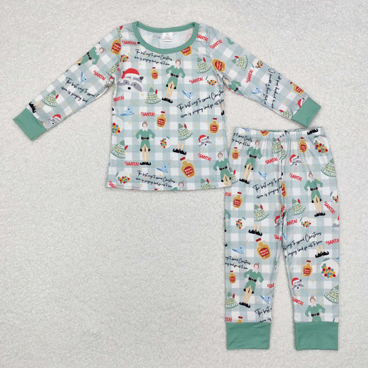 Baby Boy Christmas Checkered Green Pants Pajamas Bamboo Set
