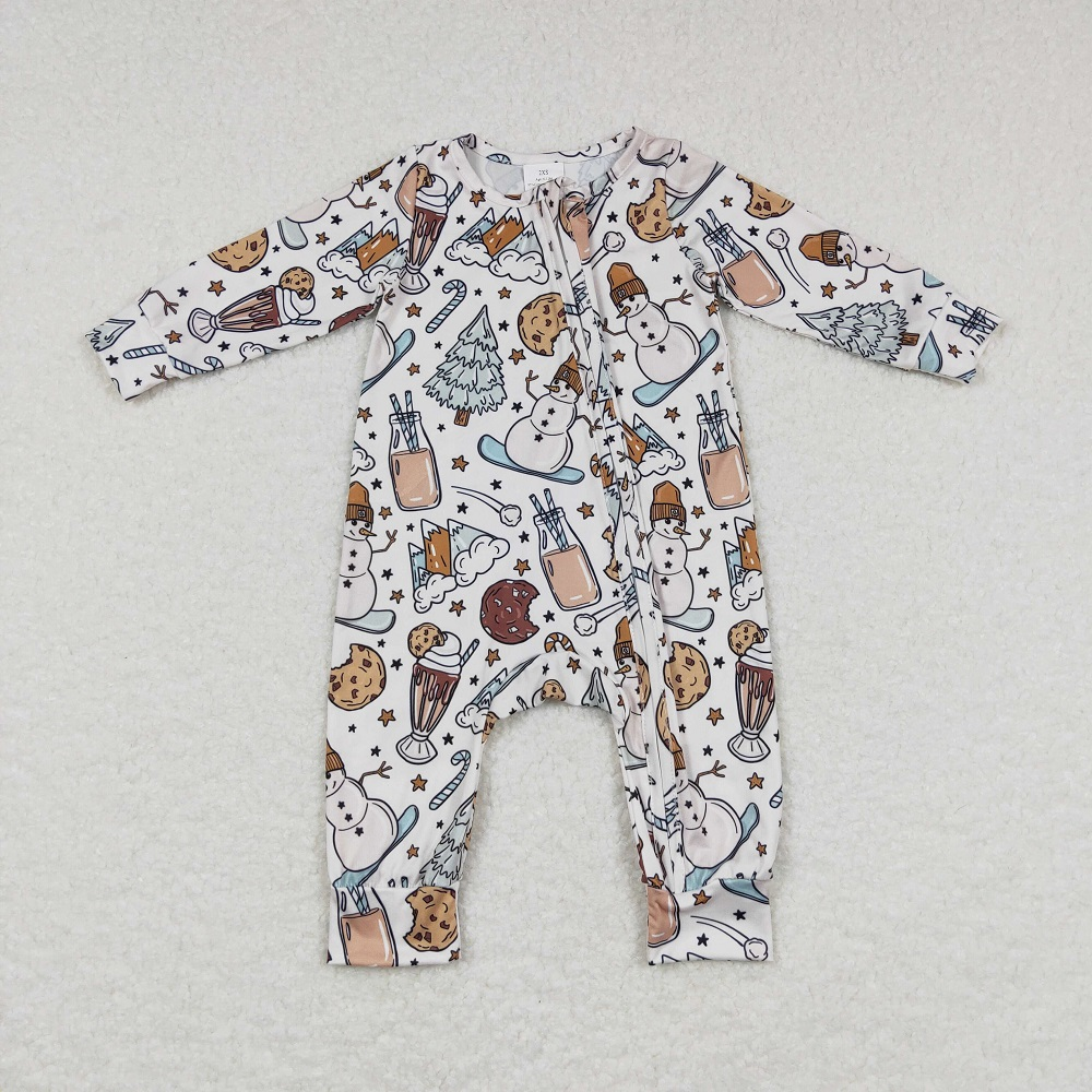 Sibling Baby Boys Girls Infant Long Sleeves Christmas Snowman Cakes Zipper Romper Pajamas Set RTS