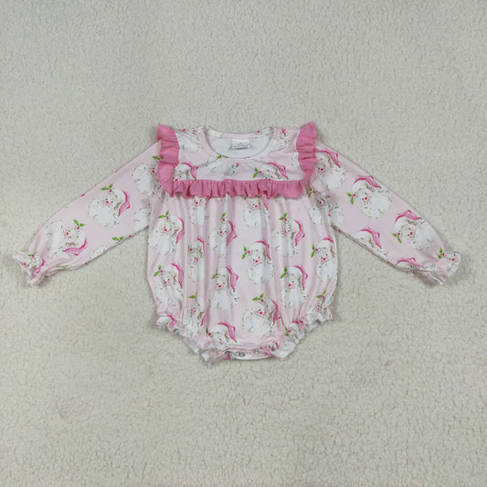 Baby Girl Long Sleeves Pink Santa Bubble Christmas Romper RTS