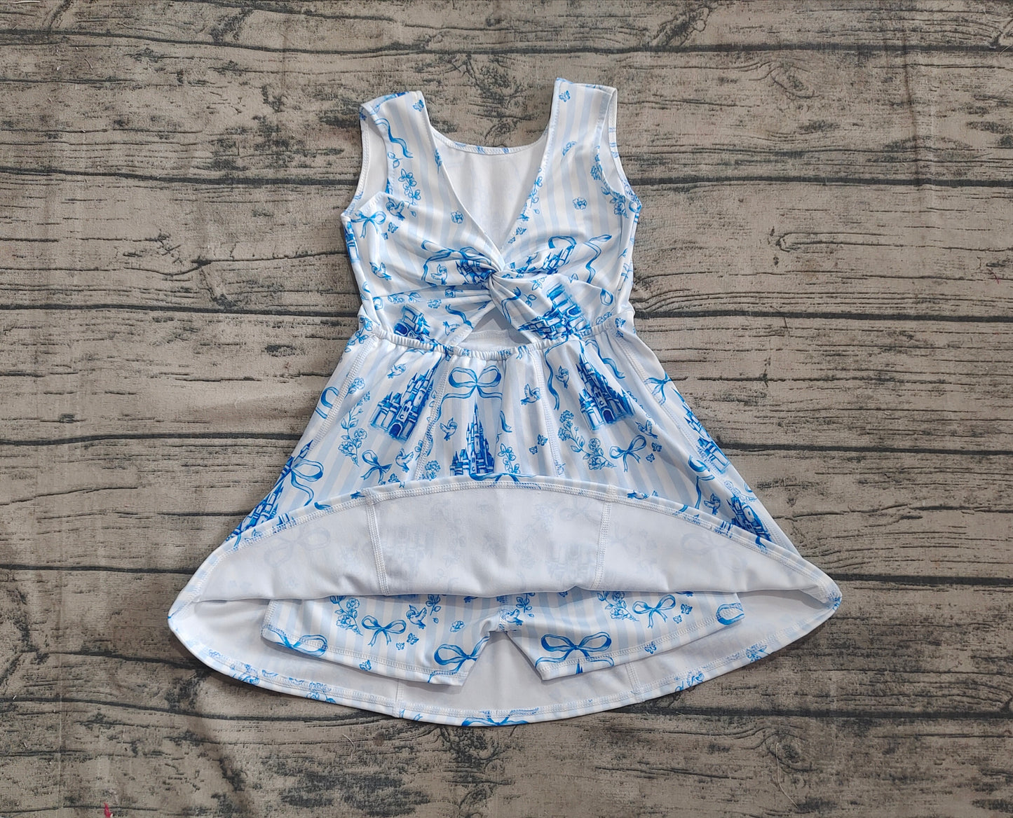 Baby Girl Sleeveless Blue Bows Floral Yoga Active Wear Shorts Dress RTS