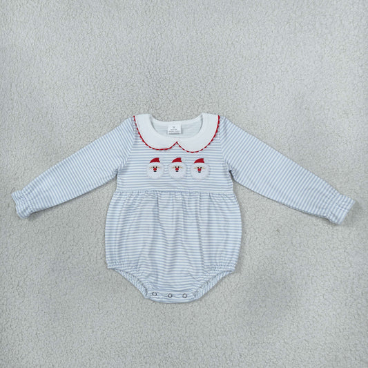 Baby Girl Kids Embroidery Christmas Santa Stripes Bubble Romper Clothes RTS