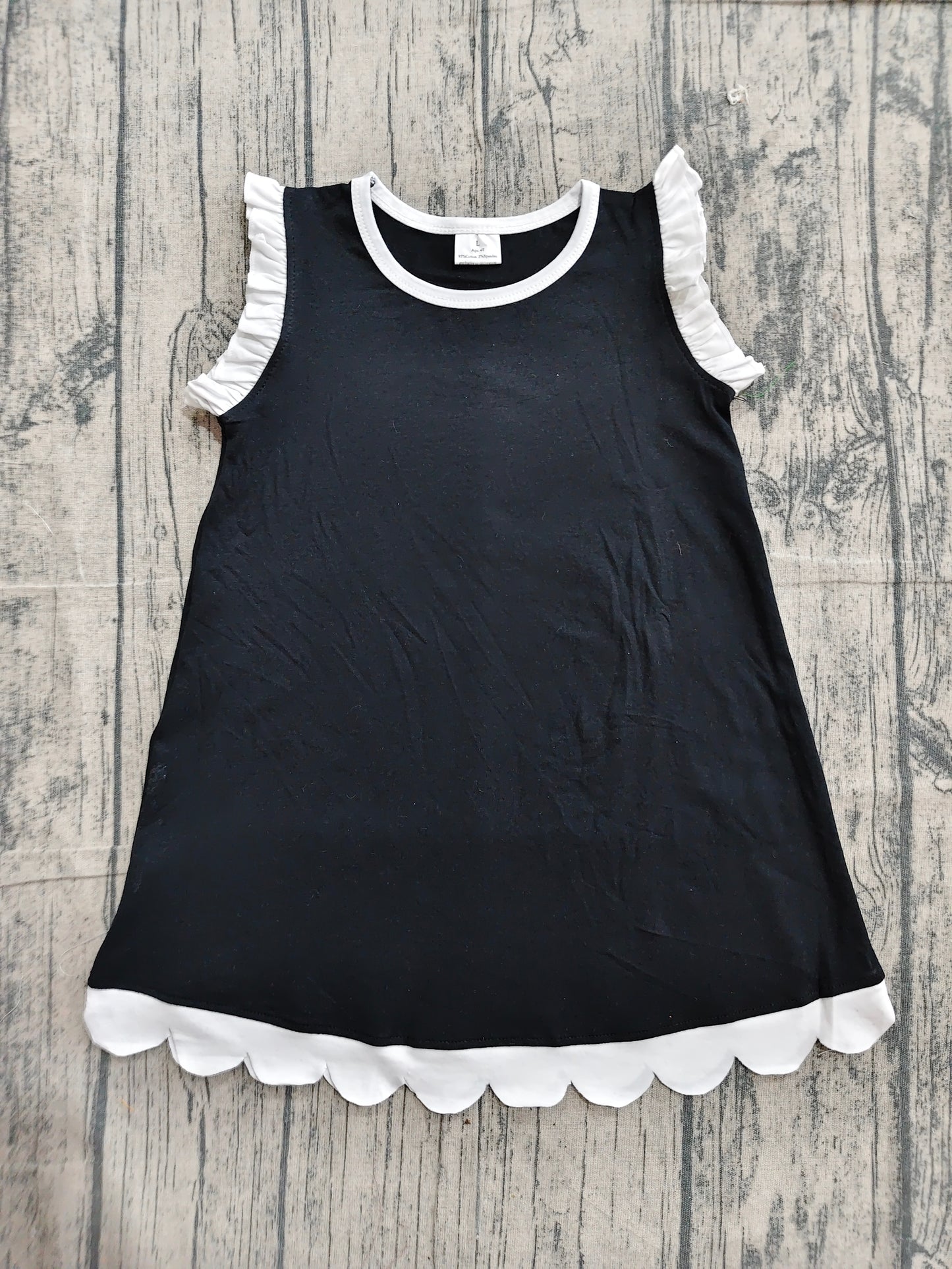 Baby Girls Kids Sleeveless White Scallop Knee Length Dress Black Clothes RTS