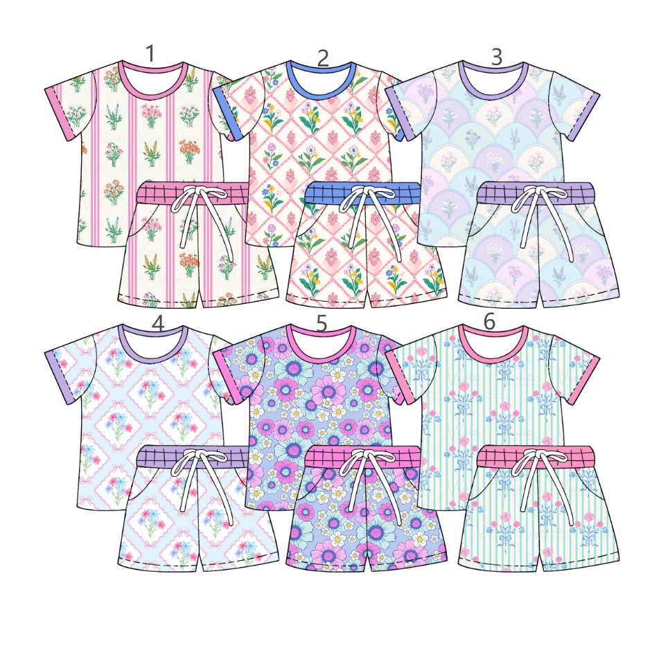 ( Moq 5 Each Style ) Sibling Baby Girls Kids Flower Shirts Pockets Shorts Summer Sets
