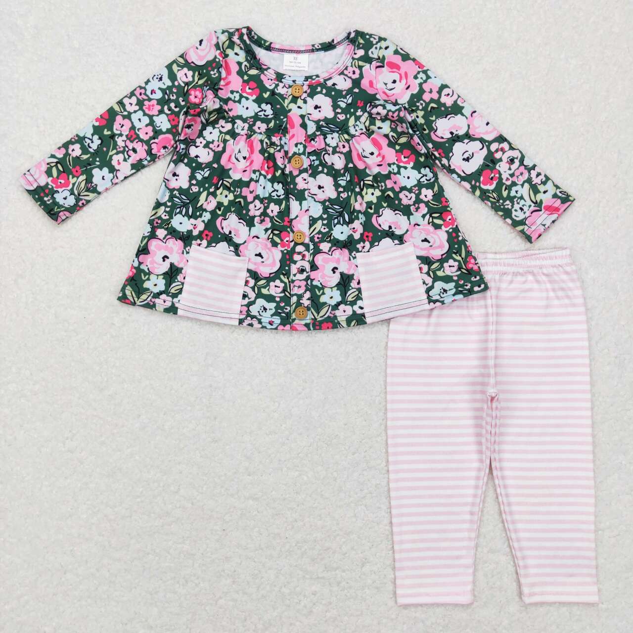 Baby Girl Floral Pocket Tunic Pants Sibling Pants Clothing Set