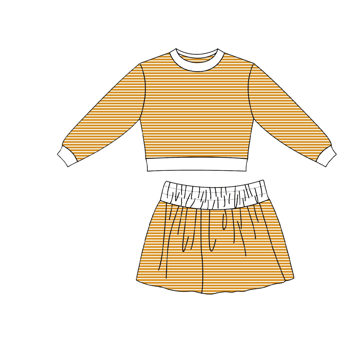 ( Moq 5 ) Preorder Baby Girls Kids Long Sleeves Stripes Shirt Skirt Shorts Set Yoga Active Clothes